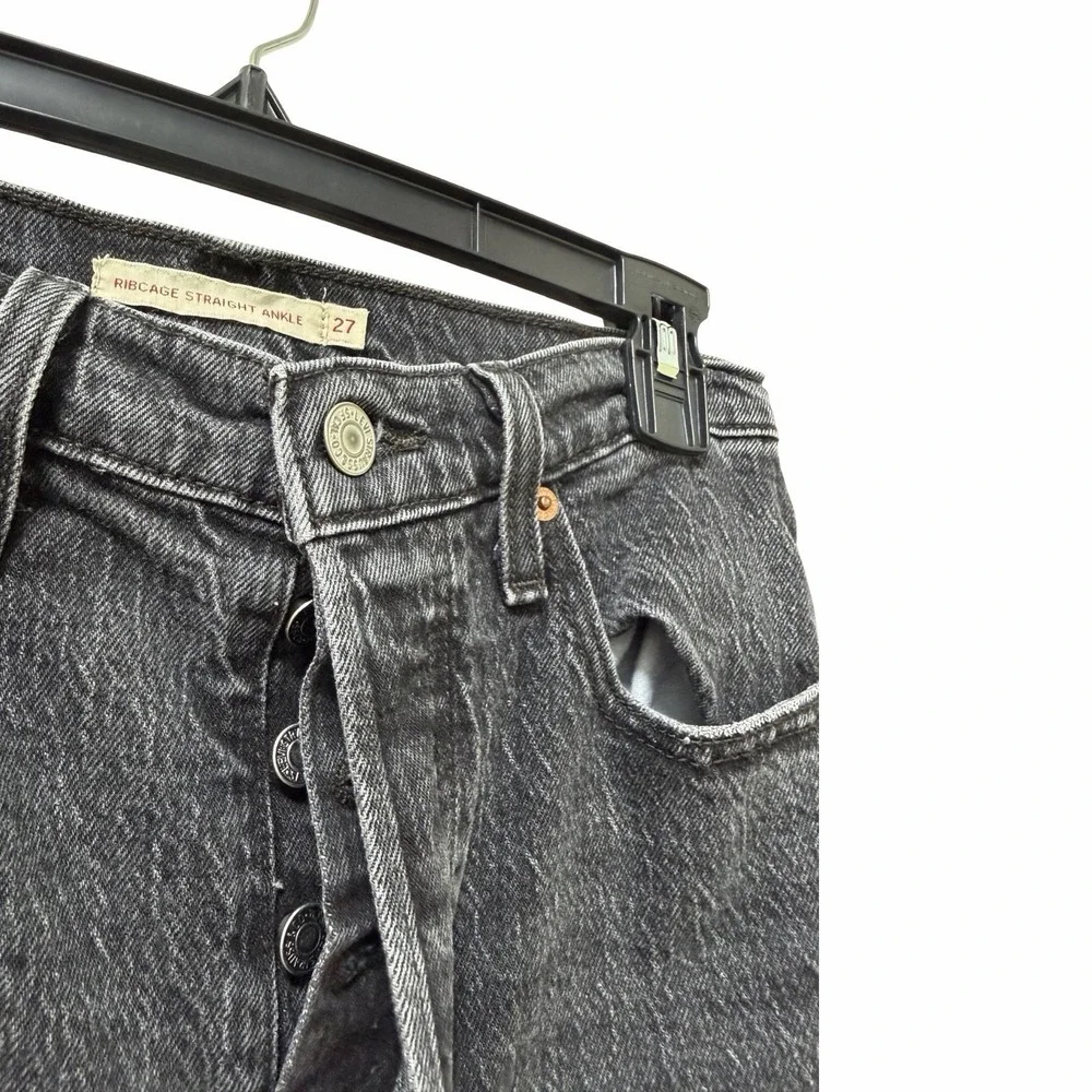 Levis Ribcage Straight Ankle Jeans Womens 27x27 Black Dark Wash Button Fly